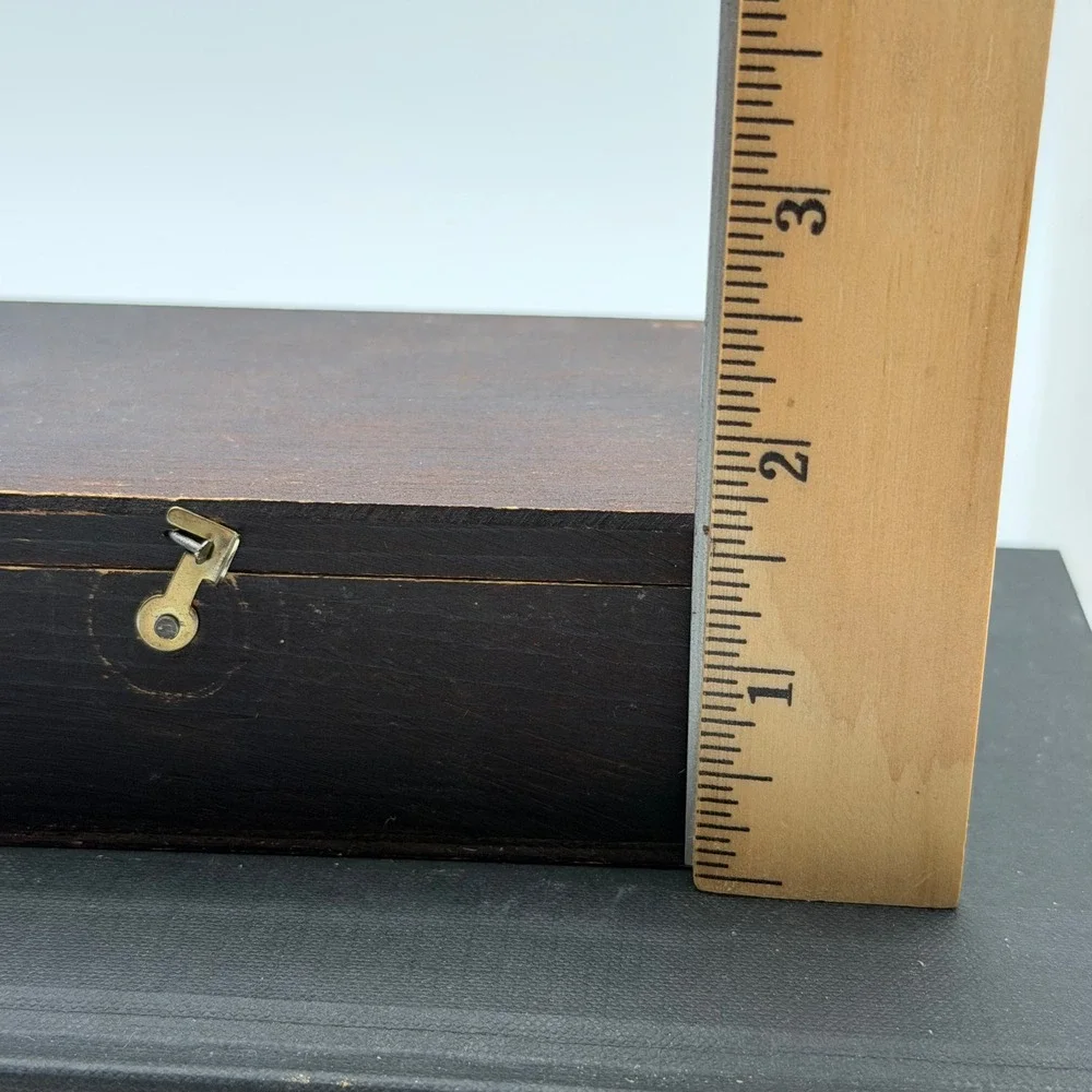 Vintage Dark Wood Trinket Box Orange Felt Lining Latch Closure